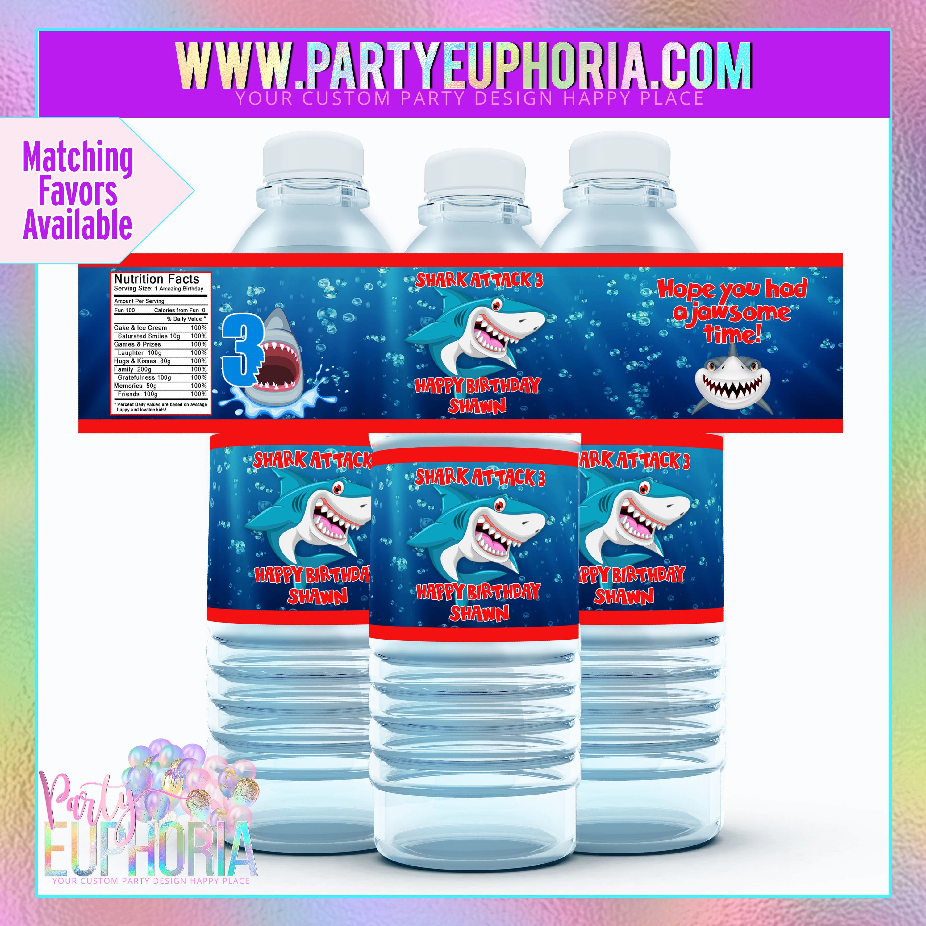 Shark Attack Cumpleaños Etiquetas de Botella de Agua / Fiesta del Tiburón / Tiburón Bebé / Bolsas de Chip de Tiburón / Shark Party Favors / Shark Party Supplies