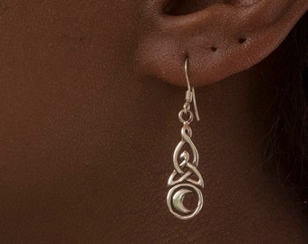 Celtic Moon Drop Earrings in Sterling Silver