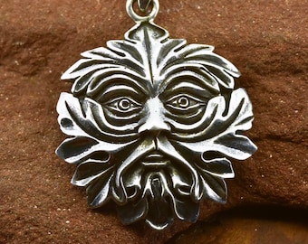 Green Man Sterling Silver Pendant Necklace