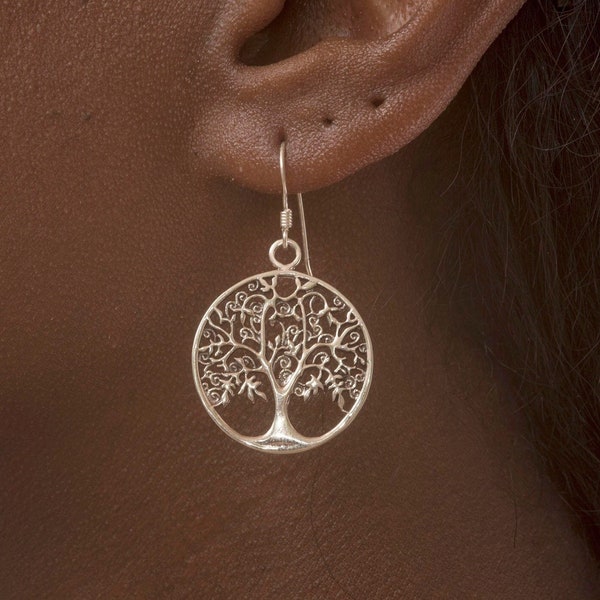 Boucles d'oreilles arbre de vie chêne en argent sterling