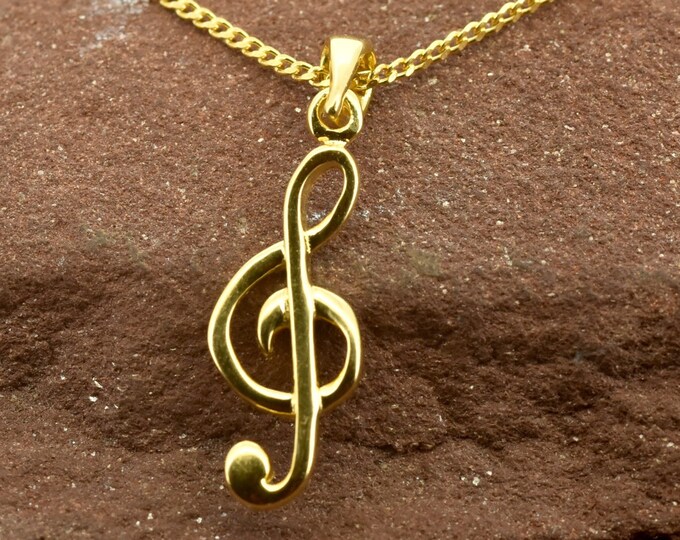 Treble Clef Music Note Pendant in Gold | Music Note Charm Necklace