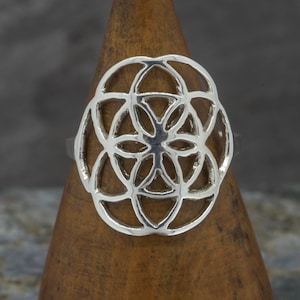 Flower of Life Silver Ring|Sterling Silver Sacred Geometry Geometric Statement Ring