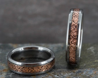 Wolframcarbid Ring keltischer Drache Rosegold Inlay (6mm breit)
