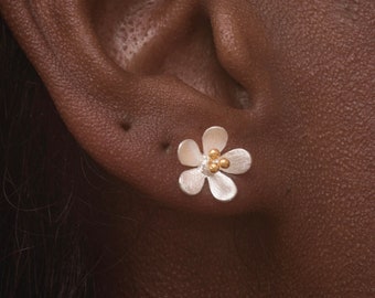 Little Flower Stud Earrings in Sterling Silver and 18ct Gold