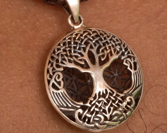 Silver Double Sided Tree of Life/Flower Of Life Pendant|Unique Double Pendant|Celtic Pendant|Unisex|