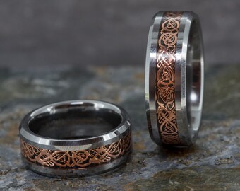 Hartmetall Keltischer Drache Rose Gold Ring Inlay (8mm breit)