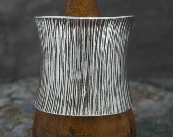 Handgemachte breitband Silber Streifen Ring