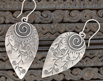 Large Handmade Silver Leaf Earrings | High Grade Silver