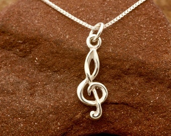 Pendentif note de musique clé de sol en argent sterling | Collier note de musique