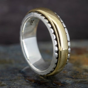 Wąski pierścień Fidget Spinner ze srebra próby 925 z mosiężną opaską