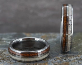 Sustainable Stag Antler And Koa Wood Ring (6mm wide)