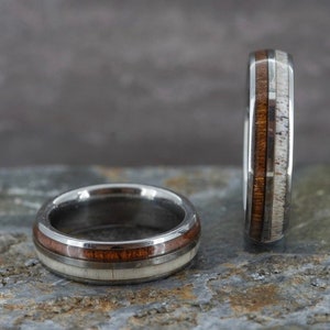 Sustainable Stag Antler And Koa Wood Ring (6mm wide)