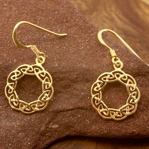 Open Round Celtic Knot Drop Earrings in Gold Vermeil