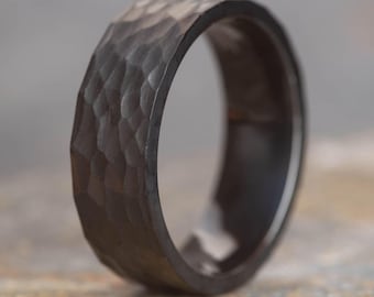 Hammered Black Titanium Ring, 8mm Mens Lightweight Wedding Ring