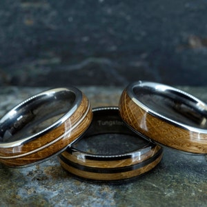 Whisky Barrel Wood & Black Tungsten Ring 8mm wide image 5