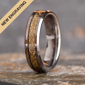 Gold Tungsten Carbide Celtic Dragon Ring Wedding Band (6mm wide)