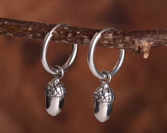 Sterling Silver Acorn Hoop Earrings