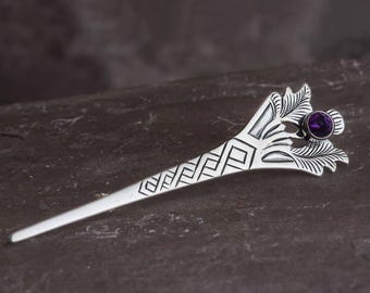 Thistle Flower Brooch With Amethyst Zirconia | Scottish Jewellery | Celtic Pin