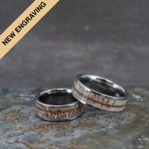 Hertengewei en koahouten ring met vierkante rand wolfraamcarbide (8 mm breed)