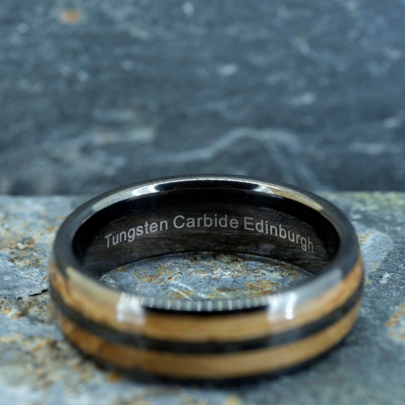 Whisky Barrel Wood & Black Tungsten Ring 8mm wide image 4