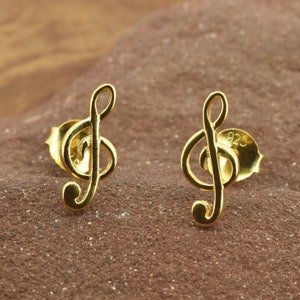 Treble Clef Music Note Stud Earrings in Gold