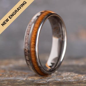 Bague durable en bois de cerf et bois de koa (6 mm de large)