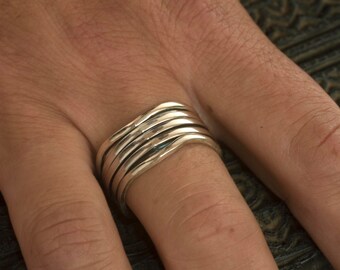 Anello fascia in oro bianco a 9 fili intrecciati con diamanti - Laboratorio Orafo Taddei