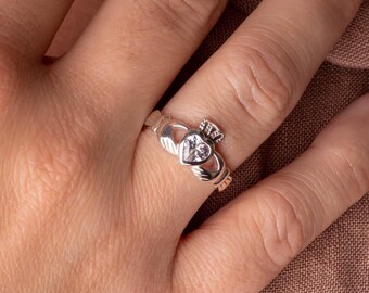 Anello Claddagh In Agata Verde In Argento Sterling Per Donne - Foto 12