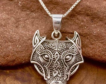 Small Sterling Silver Viking Fenrir Wolf Pendant | Celtic Viking Norse Jewellery