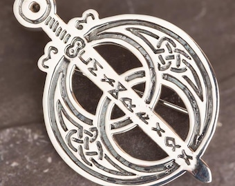 Vesica Piscis Rune Sword Brooch | Scottish Statement Clothing Pin | Celtic Viking Gift for Her