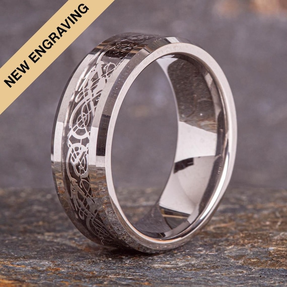 MenBand 8mm Nodo Celtico Intarsio Smussato Lucido Anello Di - Foto 7