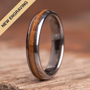 Whisky Barrel Wood Tungsten Ring (4mm width) | Ships from UK | Gift Box | Scotch Whisky Ring