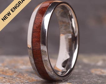 6mm Sustainable Koa Wood Ring|Tungsten Carbide|Couples Ring|Wedding Band
