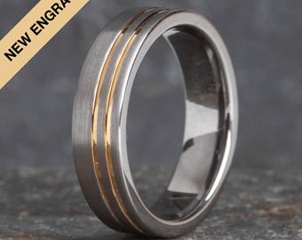 Brushed Silver Tungsten Ring with Gold and Rose Gold (6mm wide)