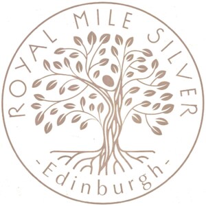 May include: A circular logo with a stylized tree with roots and the text "Royal Mile Silver - Edinburgh" around the tree.