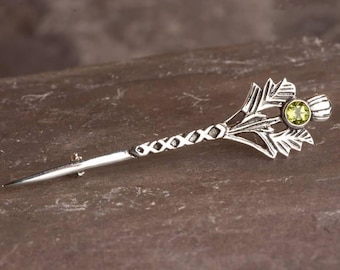 Thistle Flower Brooch With Genuine Peridot | Scottish Jewellery | Celtic Flower Pin