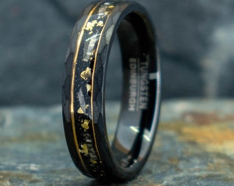 Hammered Meteorite Tungsten Carbide Ring (6mm wide)