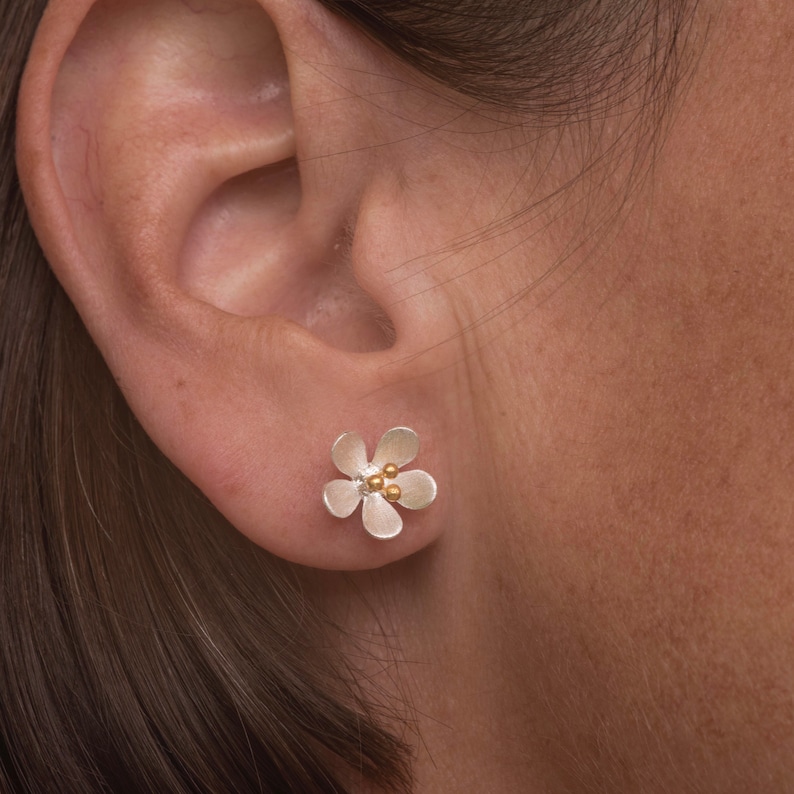 Little Flower Stud Earrings in Sterling Silver and 18ct Gold image 9