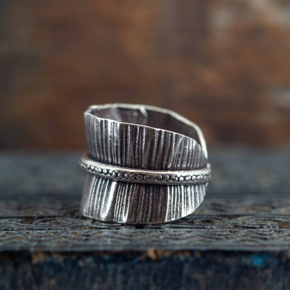 ハンドメイドシルバートライバルステートメントリング - Etsy 日本