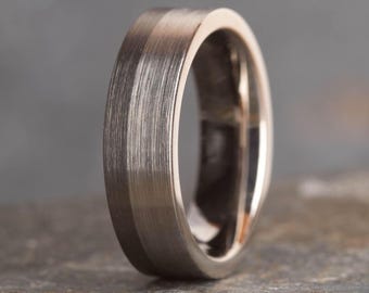 Black And Silver Two Tone Brushed Titanium Ring (8mm Wide) Lightweight Minimalist Band