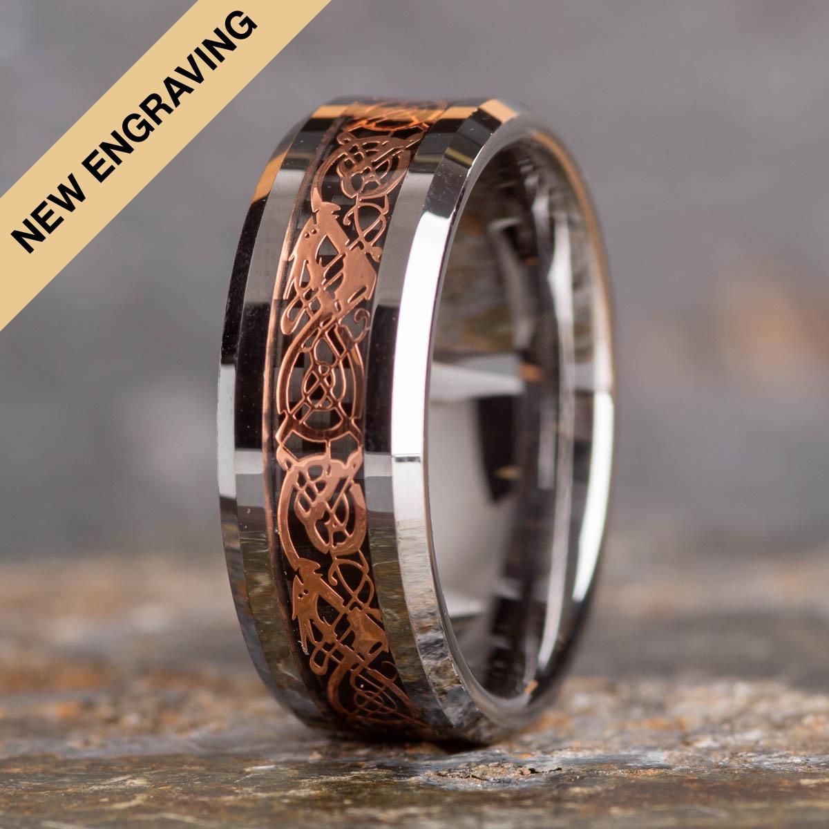 Tungsten Carbide Men's Celtic Dragon Wedding Band – 8mm Comfort Fit With Gold Inlay - View #4
