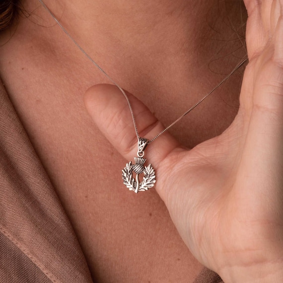 URONE Collana Di Cardo Scozzese In Argento Sterling 925 Ciondolo Cardo Scozzese Gioielli Regali Per Donne Ragazze, Nessuna Pietra Preziosa