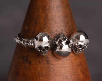 Sterling Silver Three Skull Ring