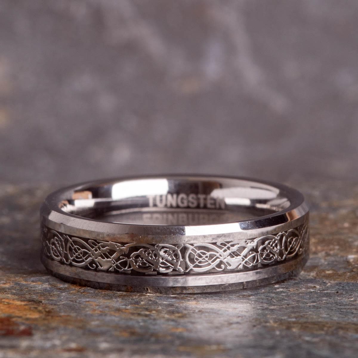 Anello Drago Celtico Fibra Carbonio Anello Uomo In Carburo Di Tungsteno Con Fascia Argento E Drago Celtico - 6mm O 8mm, Nero E Fibra Di Carbonio - Foto 5