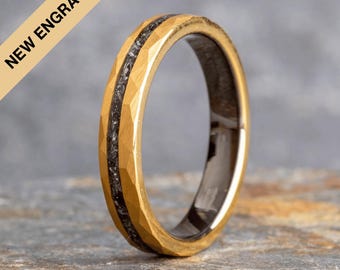 Hammered Gold Meteorite Tungsten Ring (4mm wide)