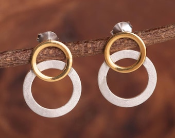 Gold & Brushed Silver Circle Stud Earrings (pair)