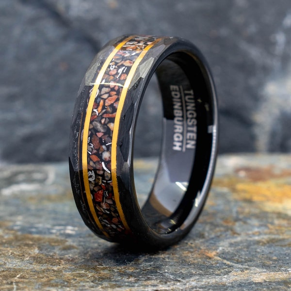 Hammered Dinosaur Bone Tungsten Ring (8mm wide)