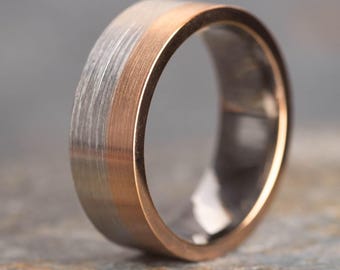 Rose Gold And Silver Two Tone Brushed Titanium Ring (8mm Wide) Lightweight Minimalist Band