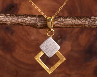 Geometric Diamond Gold & Silver Pendant Necklace