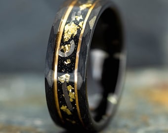 Hammered Meteorite Black Tungsten Carbide Ring (8mm wide)